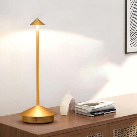 Kabellose Led-tischleuchte Aus Goldfarbenem Aluminium, Usb-c-aufladbar, 5–100 % Helligkeitsregelung Per Touch-dimmer (dreifarbig), 8–40 Stunden Akkulaufzeit, Ideal Für Schlafzimmer Oder Café.