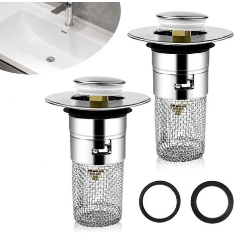Set Mit 2 Pop-up-waschbeckenabflussstopfen Mit Herausnehmbarem Filter, Universeller 33–40 Mm Edelstahl- Und Kupfer-abflussstopfen, Haarabweisend Für Bad Und Küche