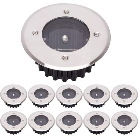 Einbau-led-außenstrahler Mit Solarbetrieb, Schutzart Ip65, 10er-pack, Runde Gartenleuchten, Edelstahl, Gehärtetes Glas, Kaltweiß