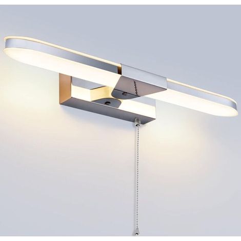 40 Cm Led-spiegelleuchte, Wandleuchte Fürs Badezimmer, 3000 K, 8 W, Verchromtes Acryl Mit Zugschalter