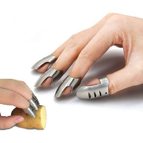 Set Mit 4 Fingerschutzkappen Aus Edelstahl, Verstellbarer Gemüseschneider Für Schneidebretter, Fingerschutz Gegen Schnittverletzungen In Der Küche