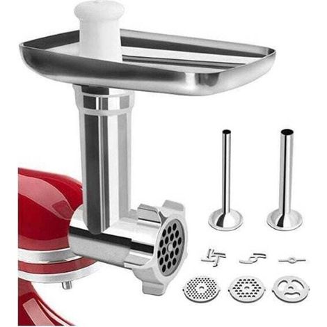 Fleischwolf-aufsatz Für Kitchenaid Küchenmaschinen, Aluminium-zubehör Mit 3 Lochscheiben Und 2 Füllrohren