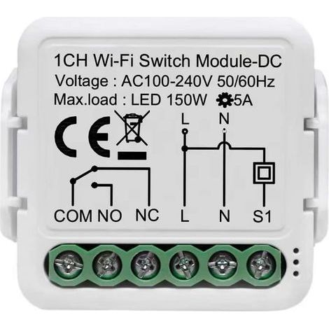 Tuya 1-kanal-wlan-relaismodul, Ac 100–240 V Auf Dc 12/24 V Schaltend, Kompatibel Mit Alexa Und Google Home, Din-schienengehäuse
