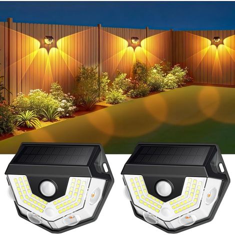 Solar-außenleuchten, 2er-set, Led-wandleuchten, 54 Leds, Bewegungsmelder, 270° Abstrahlwinkel, Ip65 Wasserdicht, 3 Modi, Warmweißes/weißes Licht, Für Garten, Zaun Und Terrasse