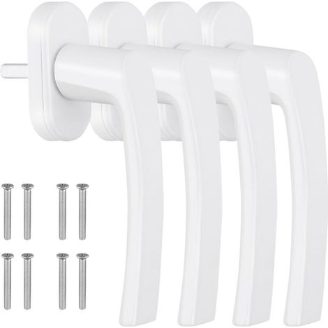 Fenstergriff Aus Weißem Aluminium, 4er-set, 43 Mm Achsabstand, 7 X 7 Mm Vierkantspindel, 35 Mm Länge, Schloss Ohne Zylinder Mit Schraube, Ergonomischer, Rutschfester Griff Für Fenstertüren