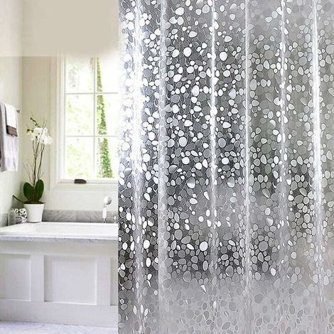 180 X 200 Cm Großer Eva-duschvorhang, Wasserdicht, Schimmelresistent, Antibakteriell, Halbtransparent Weiß Mit 3d-kieselsteinmuster