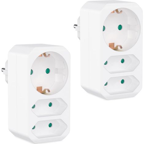 2er-pack Weiße Mehrfachsteckdosenleisten – Mehrfachsteckdosenadapter Mit Kindersicherung – Doppelsteckdose 3680 W – 2 Euro- Und 1 Schuko-steckdose – Schutzkontakt