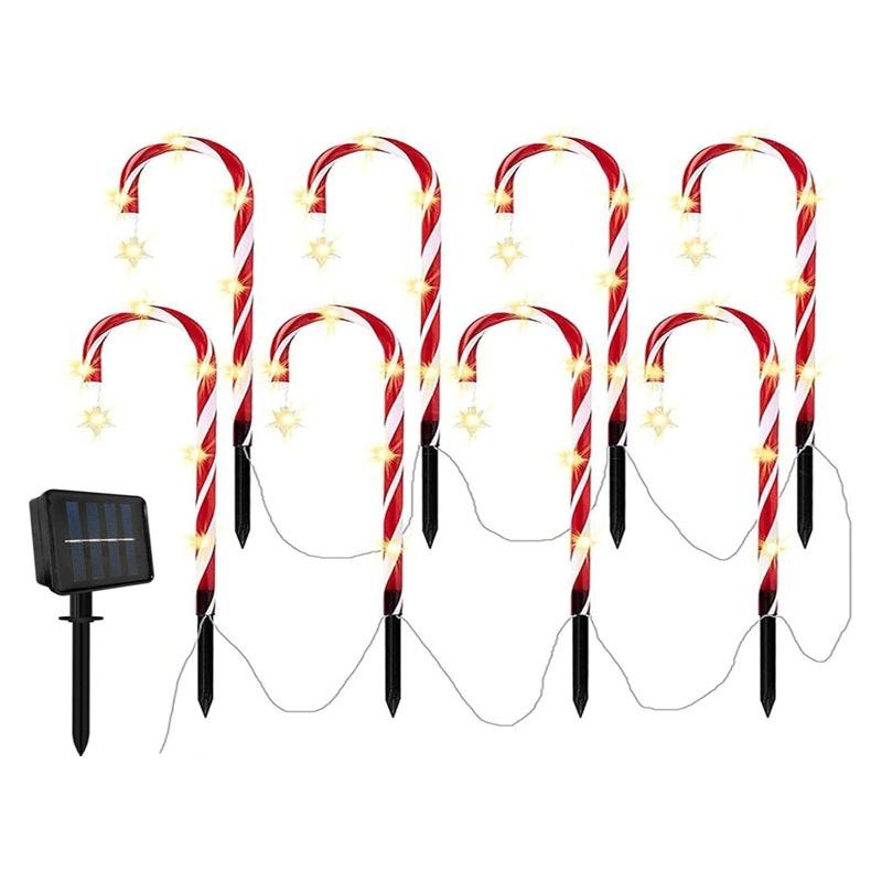 Lot De 8canne Lumières, Décoration De Noël Extérieur Lumineuse,lumières Canne Noël,lampes Led, Forme Canne À Sucre Feux De Balisage Chemin,convient Pour Jardin Cour Décoration De Noël(blanc Chaud)