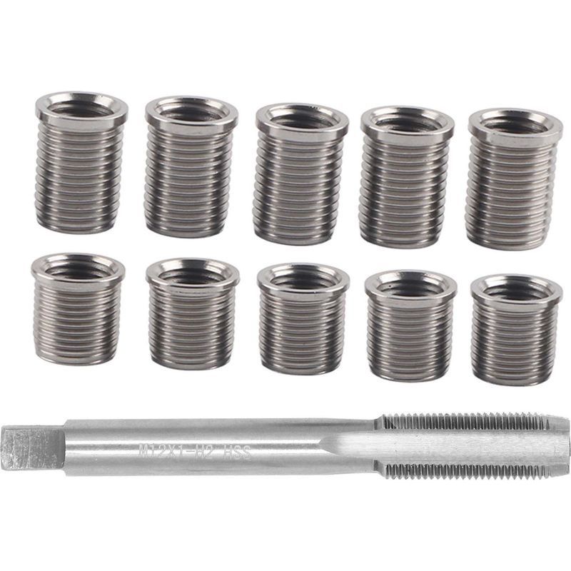 Outil De Réparation De Filetage De Bougie D'Allumage Kit Avec 10 Tuyaux M10x1.0 Et 1 Taraud M12x1.0 Acier Inoxydable Et Rapide