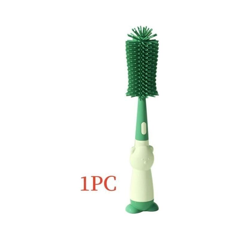 Goupillon Bouteille - Multifonctionnel - 3 En 1 - Silicone - Longue Poignée - Vert