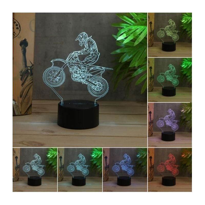 3d Moto Lampe Led Ampoule Illusion Sculpture Lumière Cadeau Veilleuse 7 Couleurs