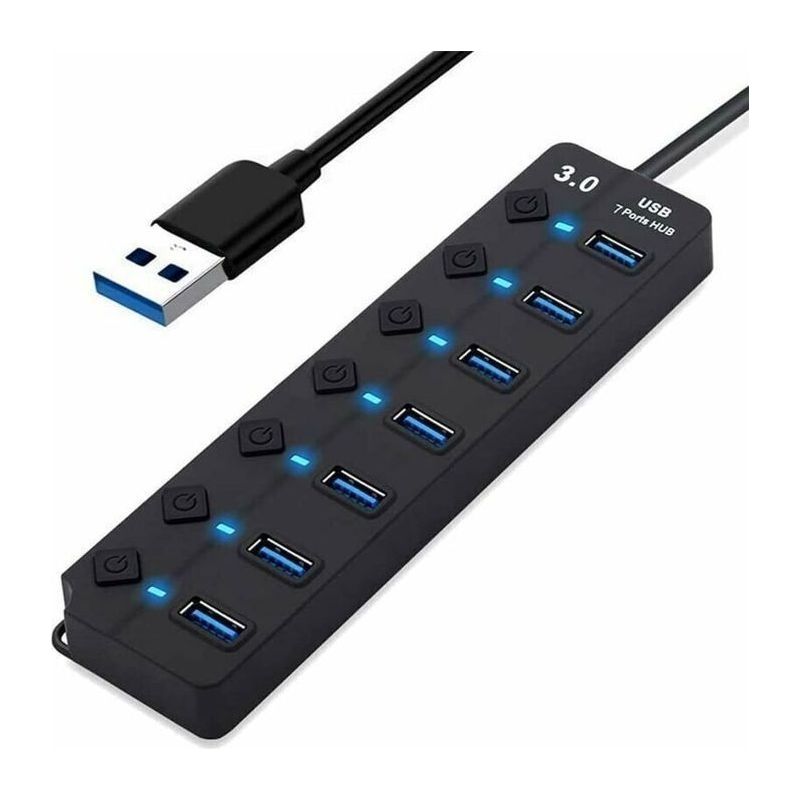 Hub Usb 3.0 7 Ports 5gbps - Commutateurs Individuels, Compatible Macbook/pc - Plug Et Play, Design Compact 17x4.5x2cm