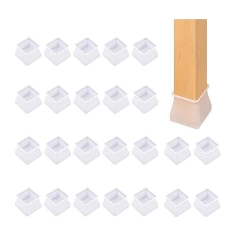 24 Pièces De Protections En Silicone Pour Pieds De Chaise Et De Table, Carrées, Pour Éviter Les Rayures Et Protéger Les Pieds