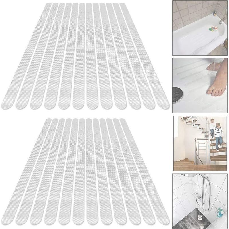 No 24 Bandes Autocollantes Antidérapantes Pour Baignoire, Douche, Tapis De Bain, Transparent, 2 X 38 Cm