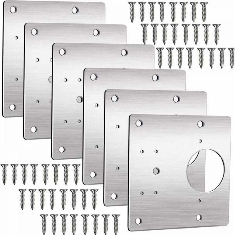 Plaque Reparation Charniere Porte, 6 Pièces Charnière Porte Placard, Réparation Charnière Meuble, Kit De Réparation Meuble En Acier Inoxydable Avec 48 Vis