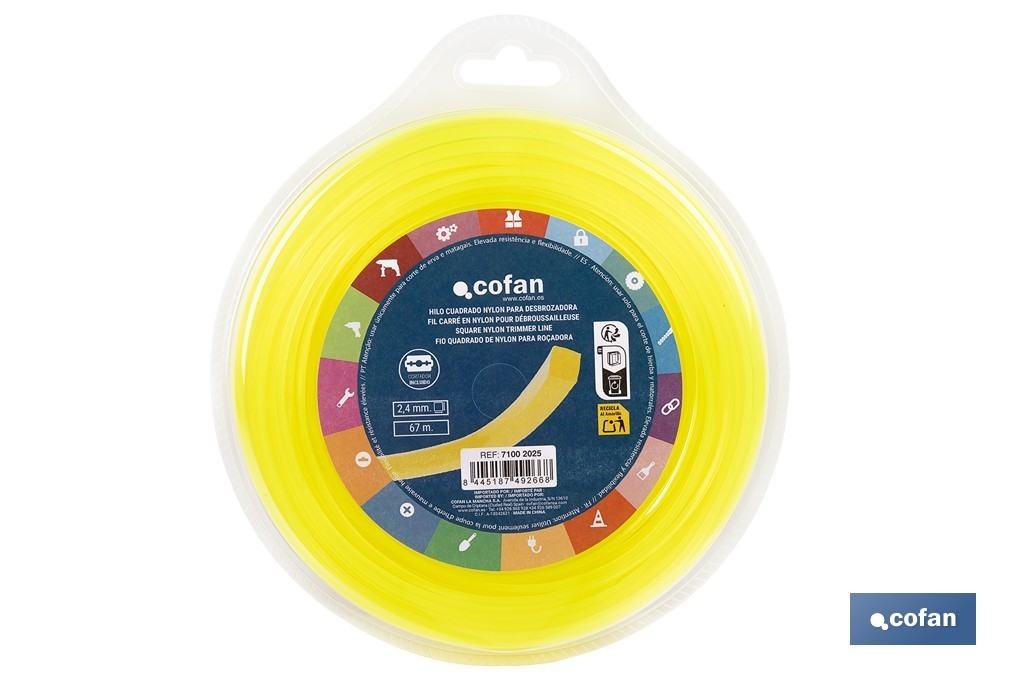 Quadratischer Nylonfaden Für Rasenmäher 67 M X 2,4 Mm