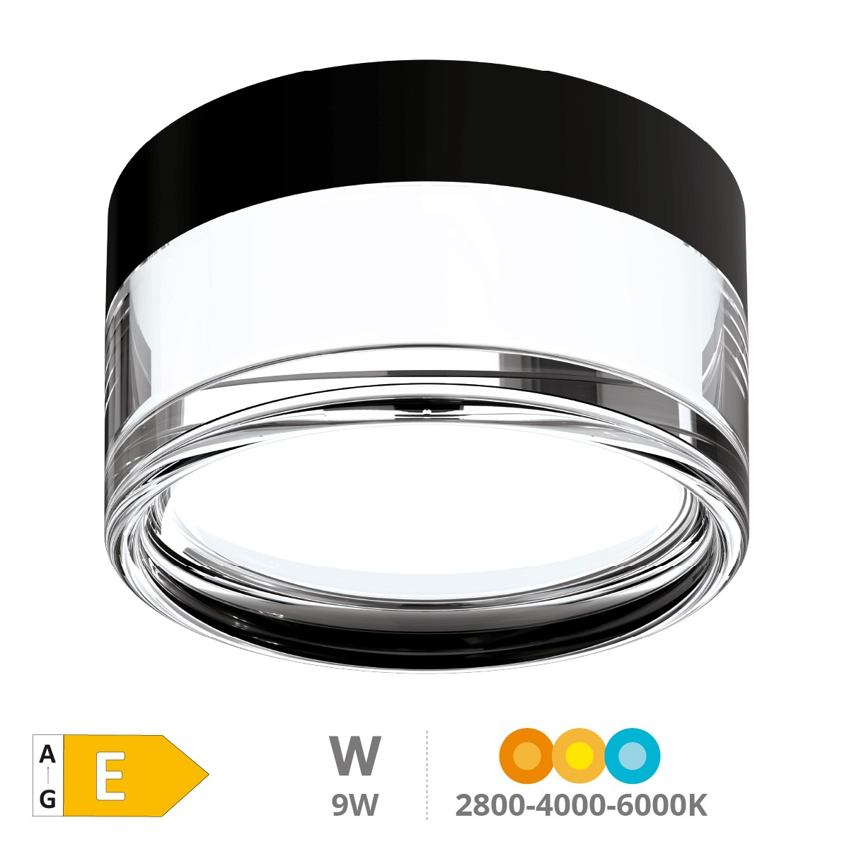 Deckenleuchte Led 9 W 2800-4000-6000 K Ip65 Schwarz