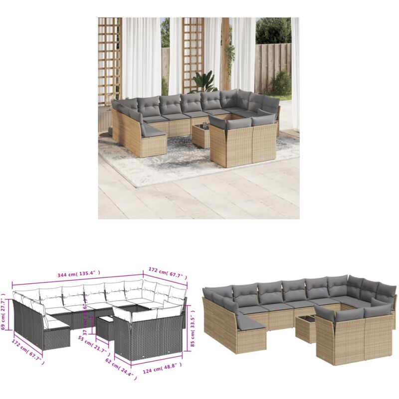 13-tlg. Garten-sofagarnitur Mit Kissen Beige Poly Rattan - Gartenmöbel - Esstischgarnituren - Outdoor Möbel - Lounge Set - Rattan Gartenmöbel - Home & Living
