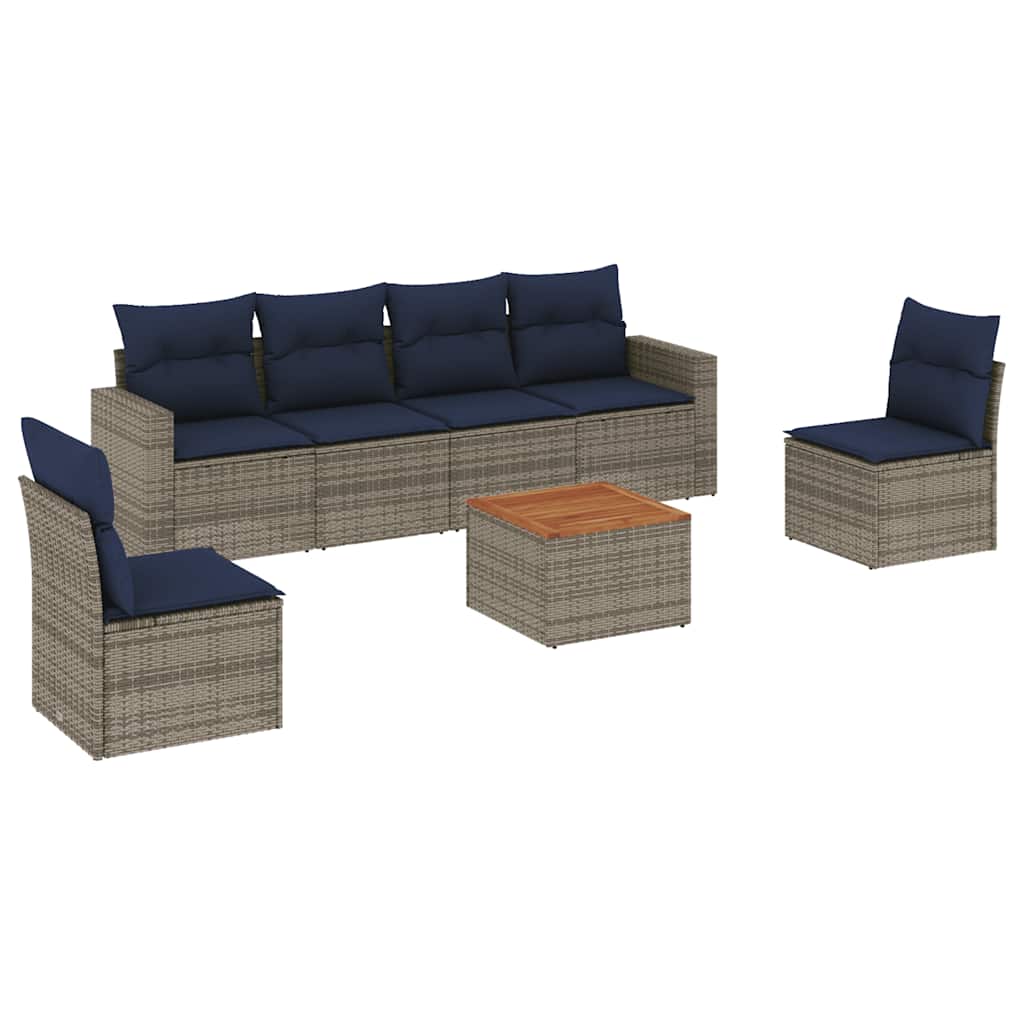 Vidaxl Rattanmöbel - 7-tlg. Garten-sofagarnitur Mit Kissen Grau Poly Rattan