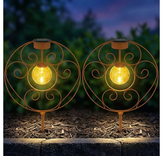 Solarlampe Orientalische Glaskugel Rostfarben Dekoleuchte Gartenlampe Erdspieß Solarleuchte Metall Für Außen, 1x Led 0,06w Warmweiß, Lxbxh 30x8,5x41 Cm, 2er Set
