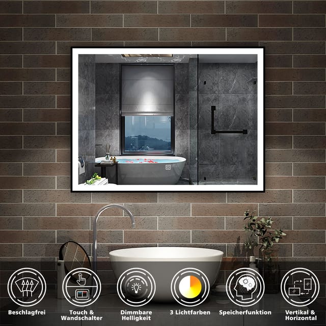 Led Wandspiegel Touch Badspiegel Badezimmerspiegel Beleuchtung Beschlagfrei Kalt/warmwei Dimmbar 80 X 60cm