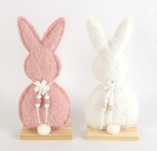 Aufsteller Holz Hasen 29 X 5 X 13 Cm Rosa-weiß Skulptur - Trendline