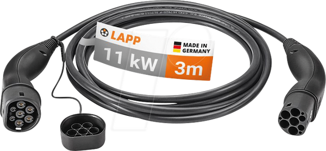 Lapp - Ladekabel Typ 2, Bis Zu 11 Kw, 3 M, Schwarz, (5555934052) 20 A, 3-phasig, Zum Laden Von Hybrid- Und Elektroautos Mit Typ-2-anschluss. Kabellänge 3 M