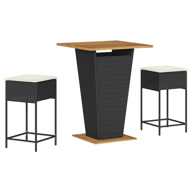 3-tlg. Gartenbar-set Mit Kissen Schwarz Poly Rattan Vidaxl