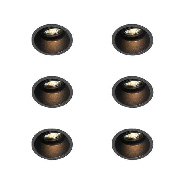 Set Mit 6 Modernen Einbaustrahlern Schwarz Dreh- Und Schwenkbar - Alloy