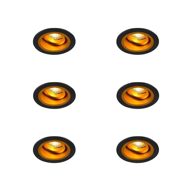 Set Mit 6 Runden Einbaustrahlern Schwarz Mit Gold Drehbar Und Neigbar - Chuck