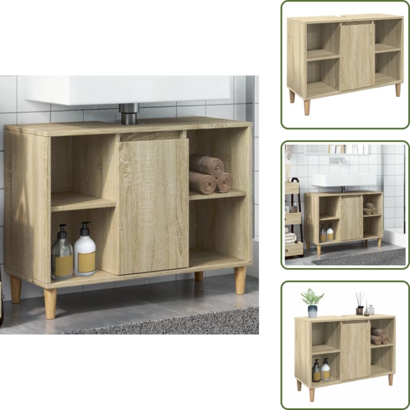 Badschrank Sonoma-eiche 80x33x60 Cm Holzwerkstoff - Badschrank - Badschränke - Badezimmerschrank - Bad Schrank