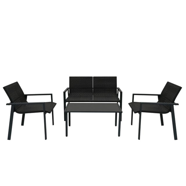 Monster Shop - Rattan-gartenmöbel-set 4-teilig –sofa, Stühle, Tisch, Regenabdeckung, Schwarz