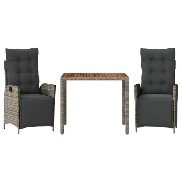 3-tlg. Garten-essgruppe Mit Kissen Grau Poly Rattan Vidaxl