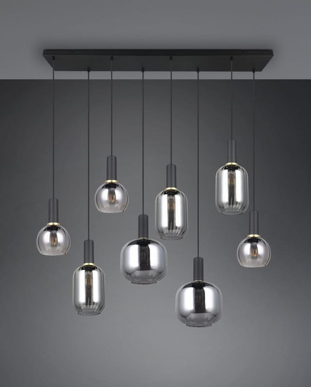 Pendelleuchte Diva 8-flammig Mit Glasschirmen Chrom Bedampft, Breite 120cm