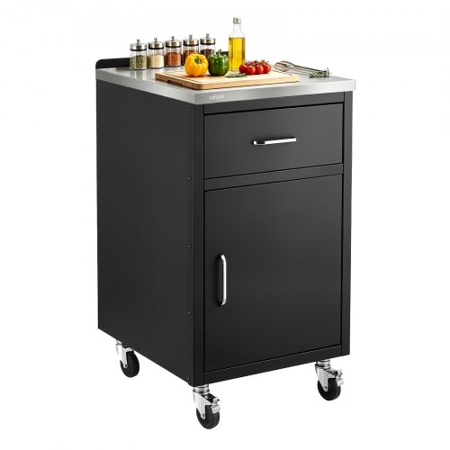 VEVOR Outdoor Küchenschrank 508 x 942 x 585 mm B x H x T Schubaldenschrank für Grillbereiche, Terrassenbars und Küchen, mit 4 Lenkrollen, Arbeitsplatte aus Edelstahl, Schubladen und Haken, Freistehend