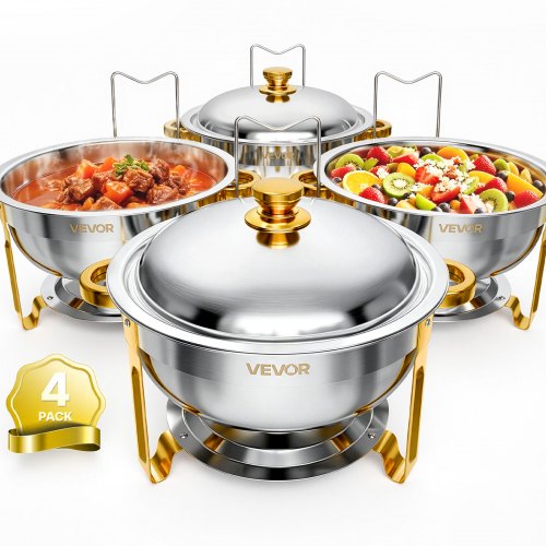 VEVOR Chafing Dish Set 4-tlg. 5,68 L Edelstahl Warmhaltebehälter für Hochzeiten, Buffets & Familienfeiern, mit Wasserschale, Brennstoffbehälter, Hochglanzpolierter Oberfläche & Stapelbarem Design