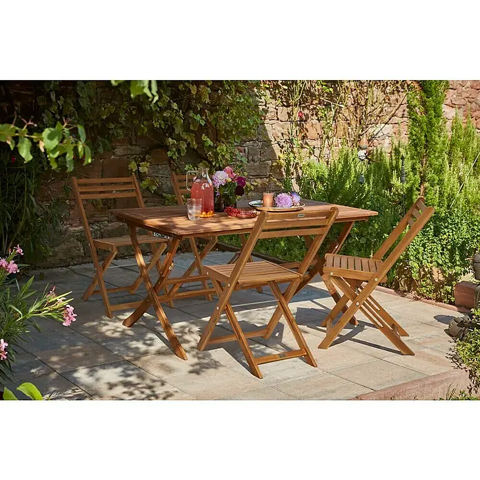 Sunfun Gartenmöbel-Set Diana (5 -tlg., Akazie, Naturbraun, X-Gestell)