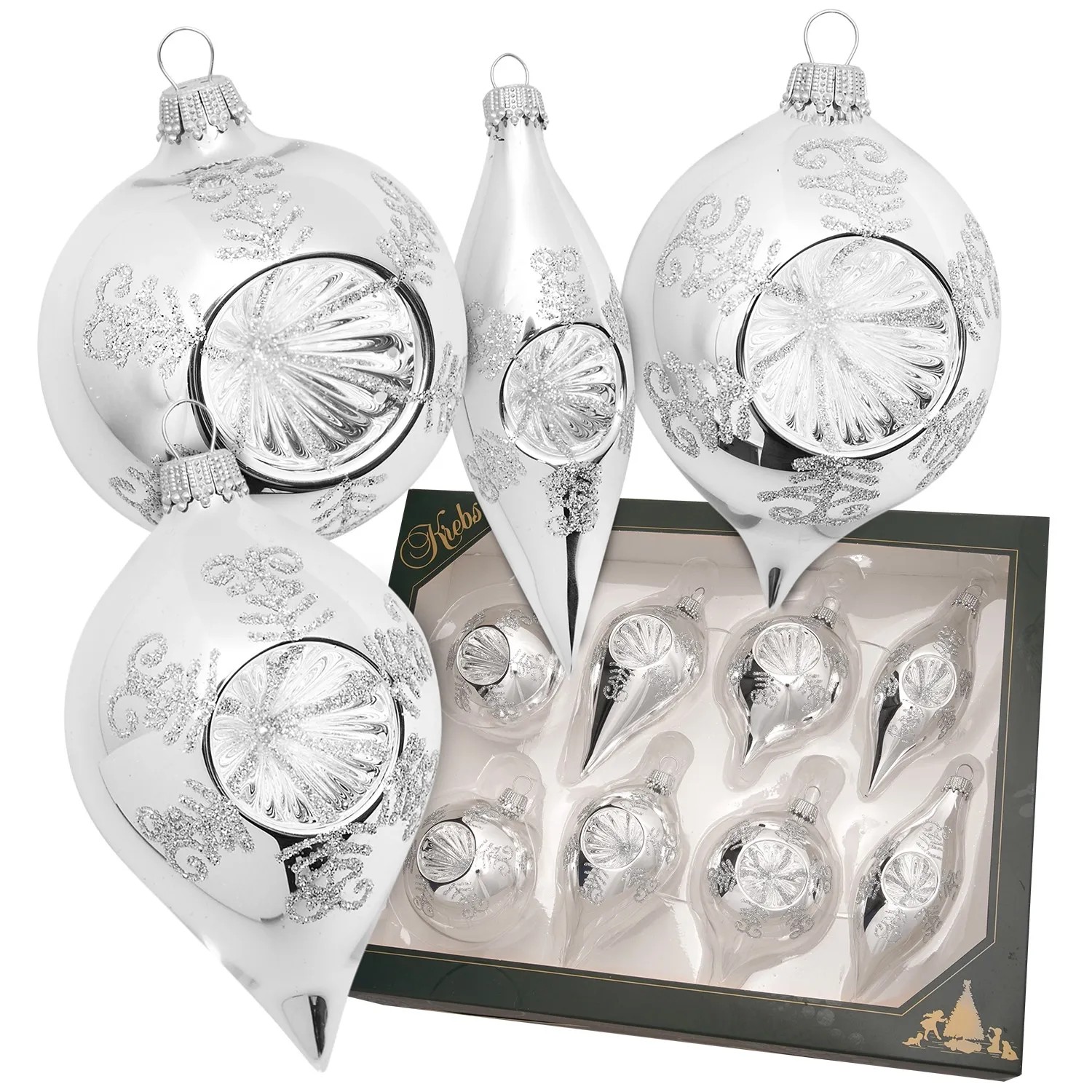 Krebs Glas Lauscha Weihnachtskugeln Reflexsortiment Lea Silberfarbig 7cm