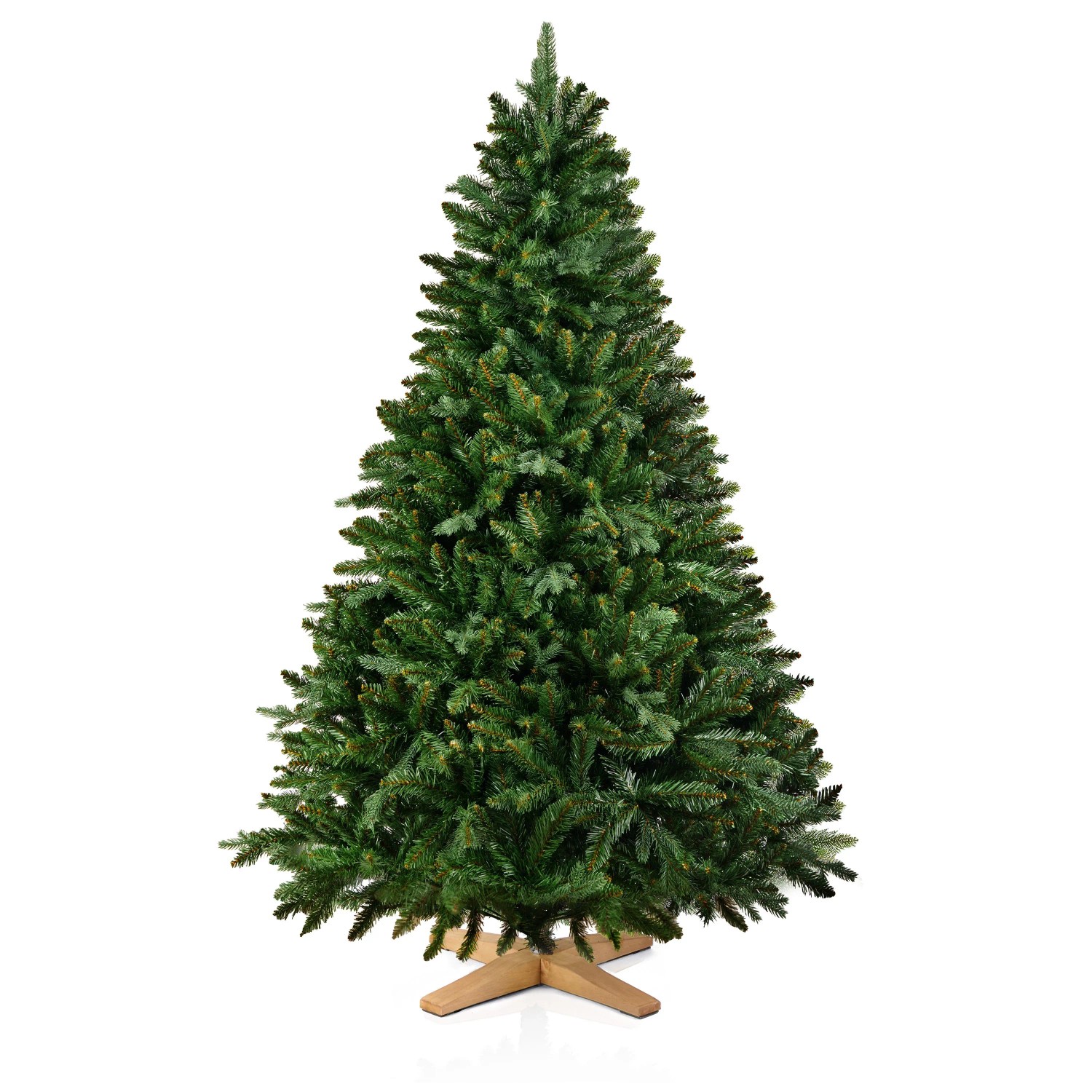 Merry Tree Premium Künstlicher Weihnachtsbaum 150cm aus Naturgetreuem PE + PVC Spritzguss und Edlem Holzfuß Nordmanntanne