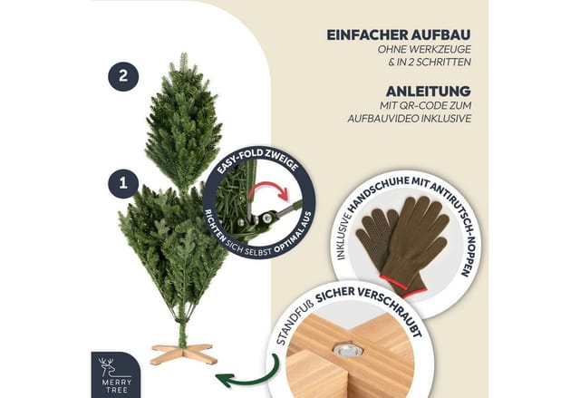 Merry Tree Premium Künstlicher Weihnachtsbaum 120cm Kleiner Tannenbaum aus Naturgetreuem PE + PVC Spritzguss und Edlem Holzfuß