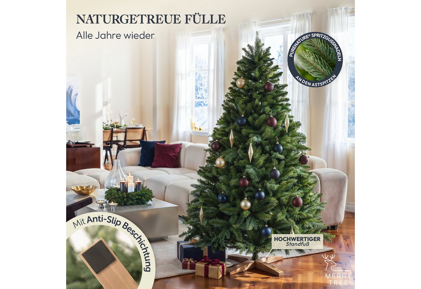 Merry Tree Premium Künstlicher Weihnachtsbaum 120cm Kleiner Tannenbaum aus Naturgetreuem PE + PVC Spritzguss und Edlem Holzfuß Bild 3