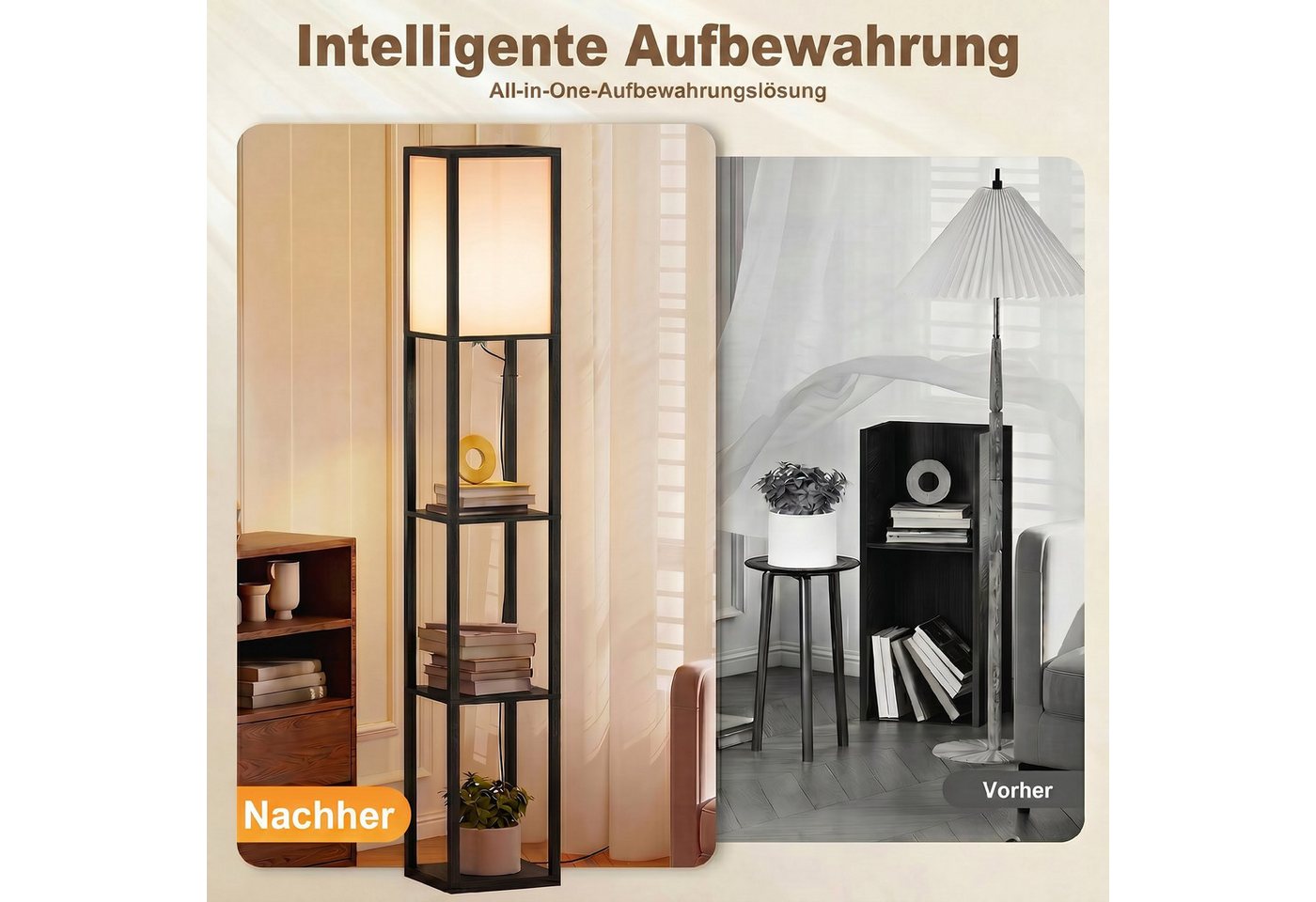 HOMCOM Stehleuchte MDF L26 x B26 x H160 cm Schwarz+Weiß
