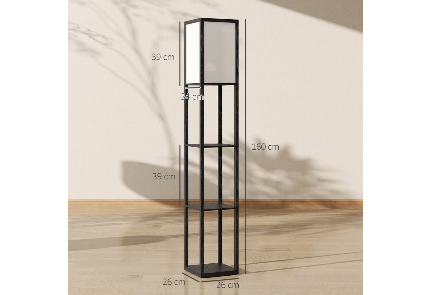 HOMCOM Stehleuchte MDF L26 x B26 x H160 cm Schwarz+Weiß Bild 2