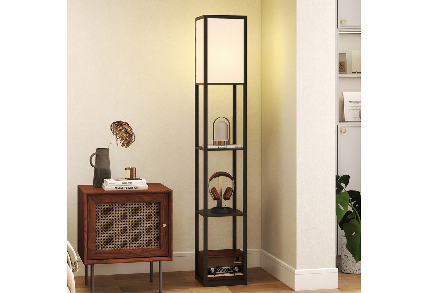 HOMCOM Stehleuchte MDF L26 x B26 x H160 cm Schwarz+Weiß Bild 3