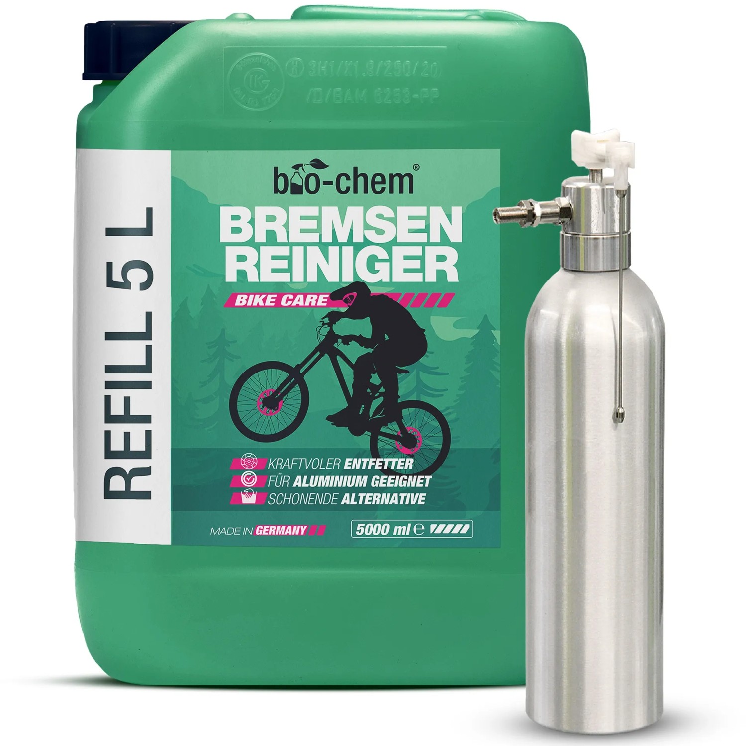 bio-chem Bremsenreiniger 5, Kanister Set mit einer Air-Force Druckluft-Sprühflasche