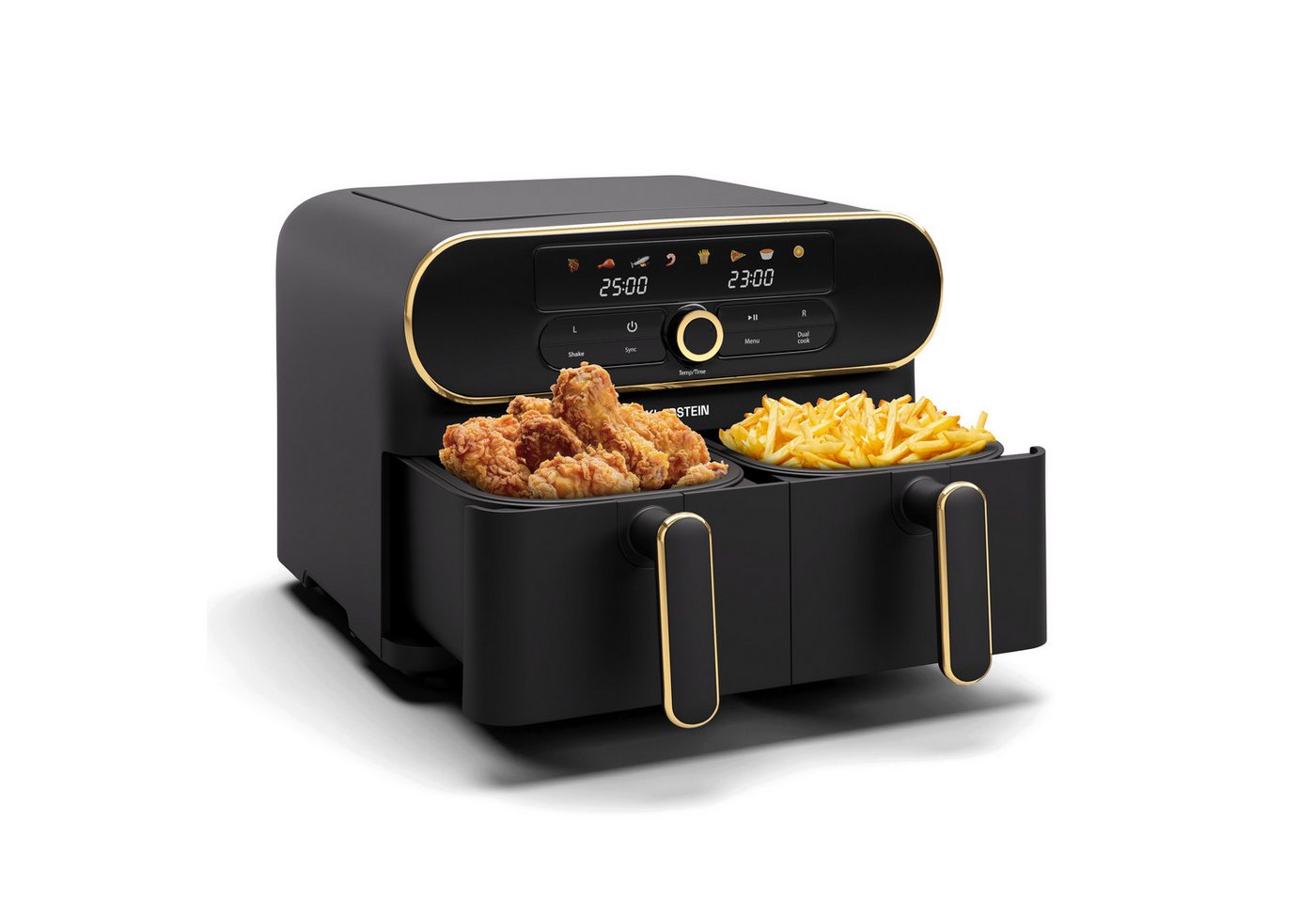 AuraAir Color Touch Heißluftfriteuse 2 Fächer 10 l 1700 W 80 - 200 °C 8 Programme Schwarz/Antik-Gold-Metallic Bild 4