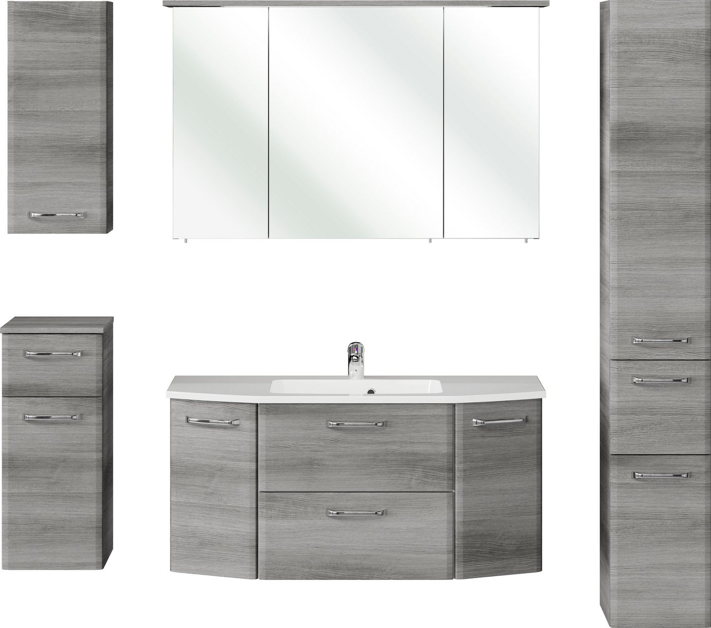 Saphir Badmöbel-Set Quickset 5-teilig, Mineralmarmor-Waschtisch und LED-Spiegelschrank, (6-St), Hochschrank, Unterschrank, Hängeschrank, inkl. Türdämpfer Bild 2