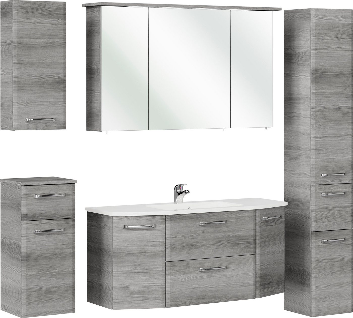 Saphir Badmöbel-Set Quickset 5-teilig, Mineralmarmor-Waschtisch und LED-Spiegelschrank, (6-St), Hochschrank, Unterschrank, Hängeschrank, inkl. Türdämpfer Bild 5