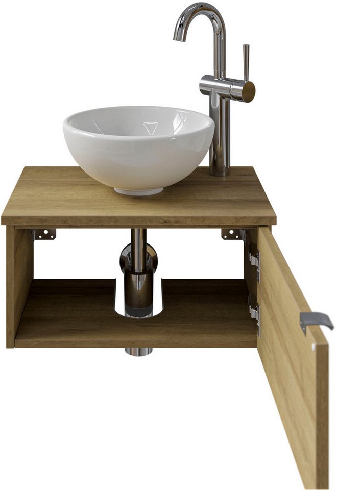 Saphir Waschtisch Serie 6915 Waschschale mit Unterschrank für Gästebad, Gäste WC (3-St., Keramik-Aufsatzbecken, Waschtischplatte, Waschtischunterschrank), 51 cm breit, 1 Tür, Waschtischplatte, kleine Bäder, ohne Armatur Bild 3