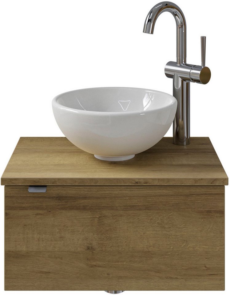 Saphir Waschtisch Serie 6915 Waschschale mit Unterschrank für Gästebad, Gäste WC (3-St., Keramik-Aufsatzbecken, Waschtischplatte, Waschtischunterschrank), 51 cm breit, 1 Tür, Waschtischplatte, kleine Bäder, ohne Armatur Bild 4